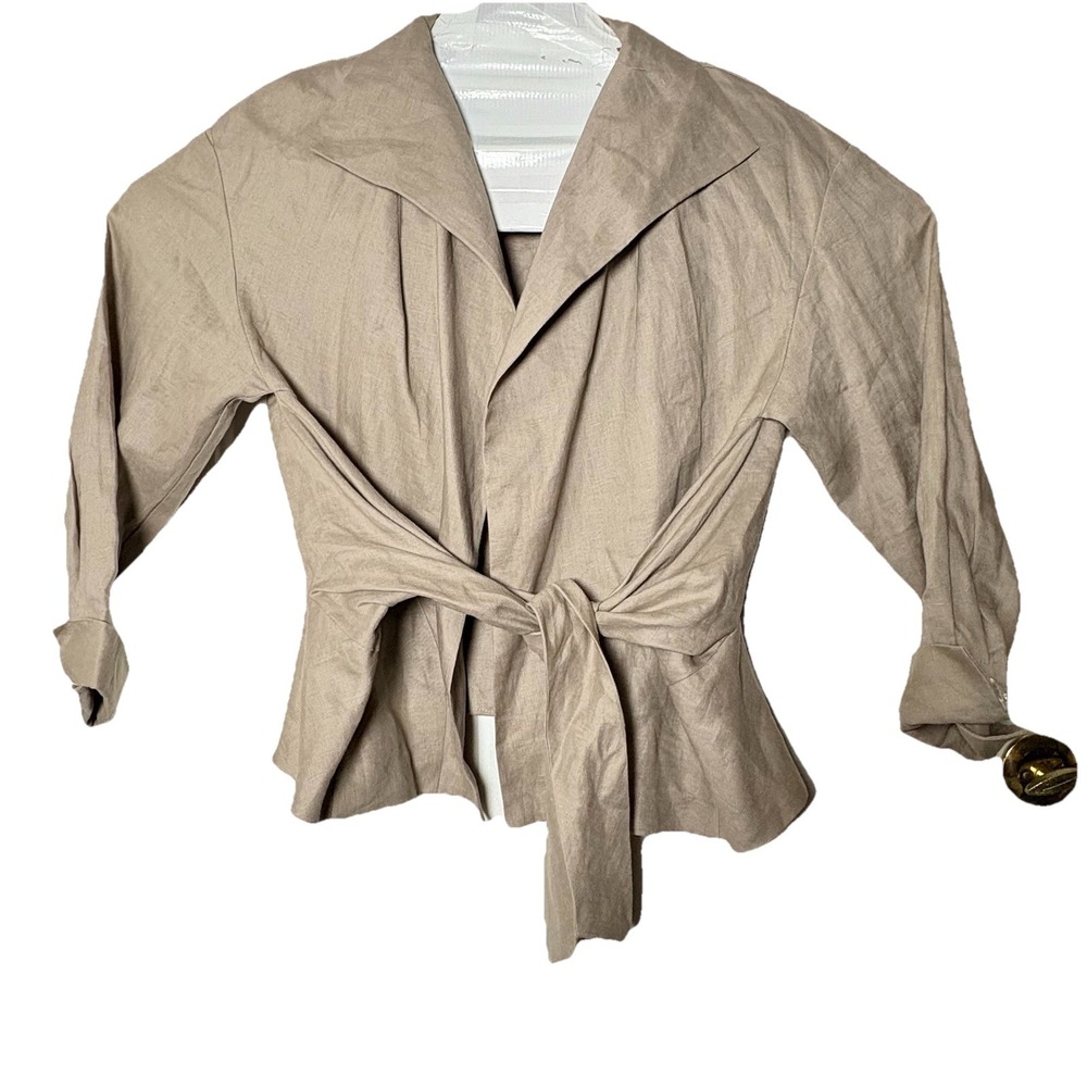 Zara Women's Tie Blazer Light Brown Cropped Sz M Dressy Or Casual Cotton Blend
